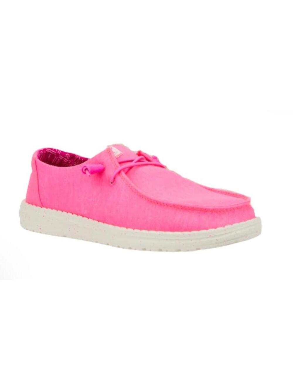 Womens Size 12 Hey Dude Wendy Canvas  Casual Shoes Neon Pink White 40902-676 New
